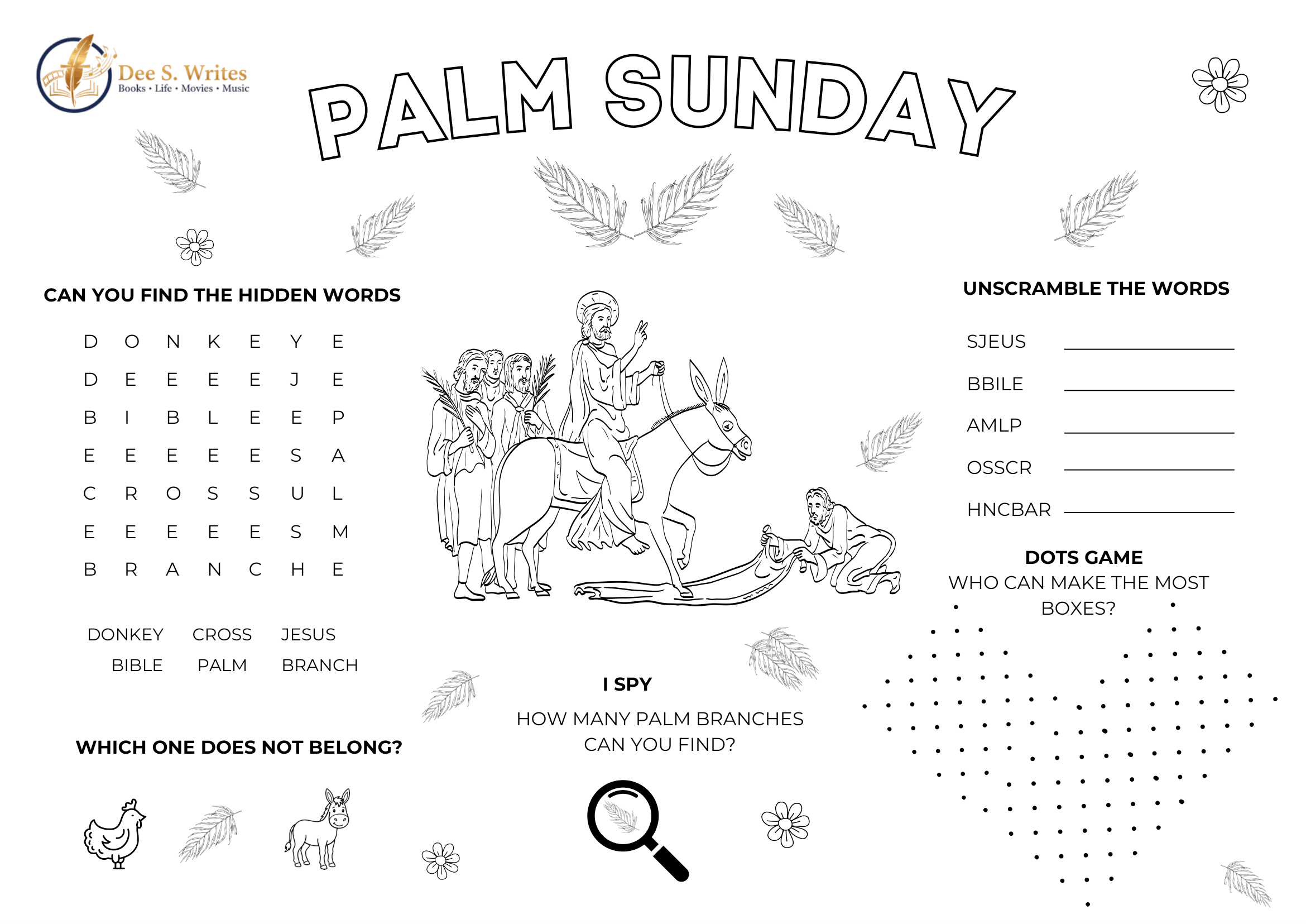 Palm Sunday activity mat printable from Dee S. Writes Palm Sunday activity mat printable from Dee S. Writes