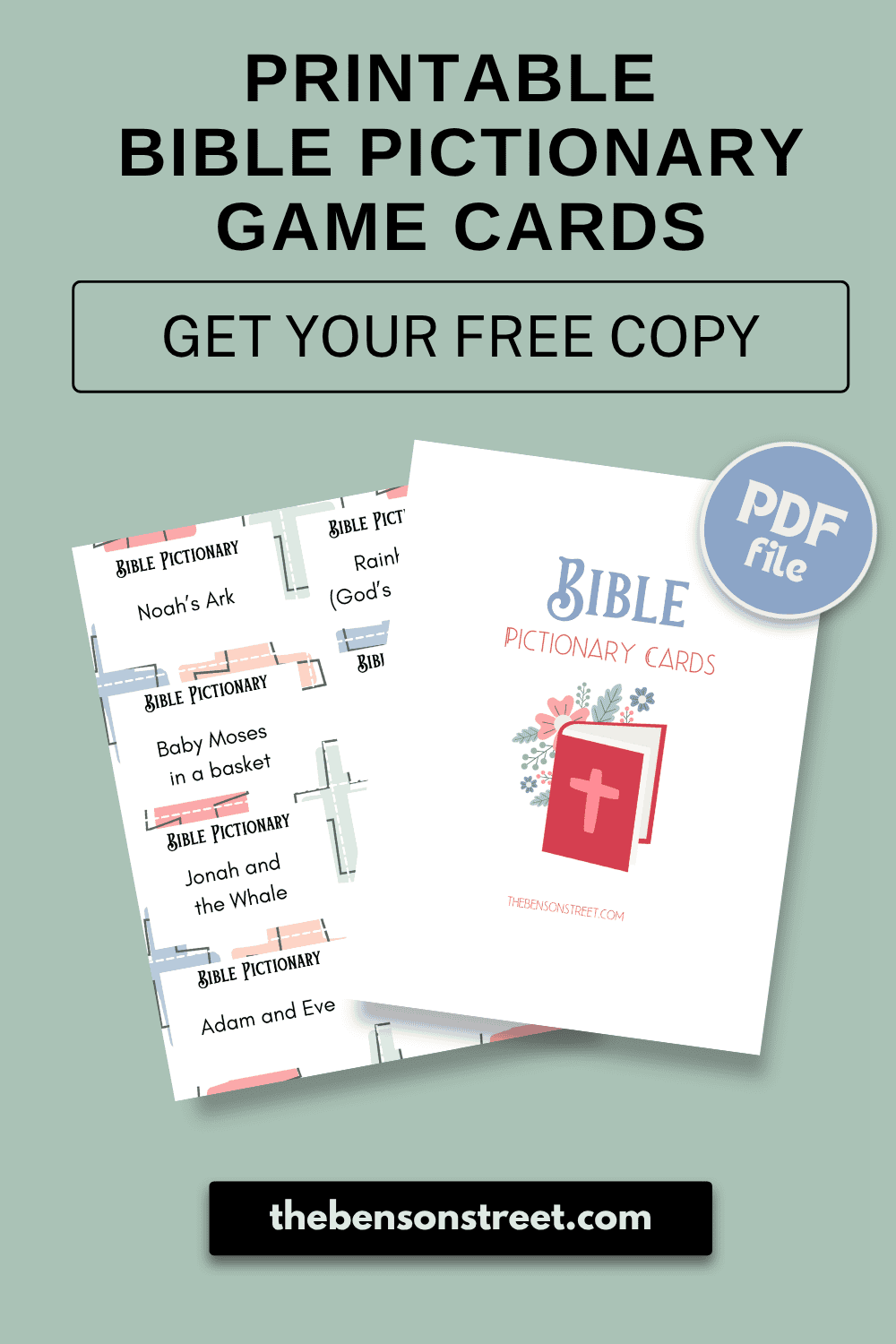 Bible Pictionary game cards printable from The Benson Street Bible Pictionary game cards printable from The Benson Street